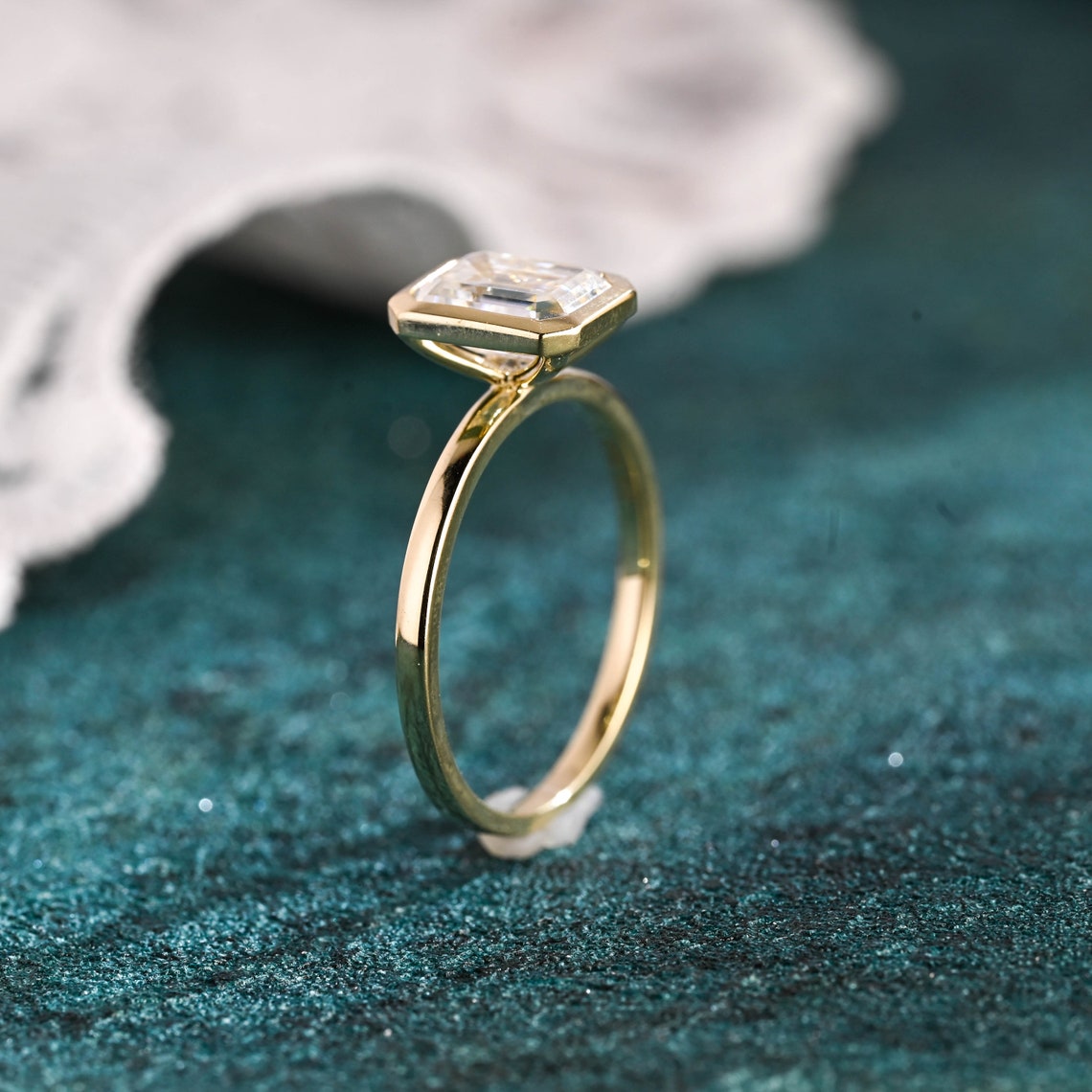 1.0-3.0 CT Emerald F/VS1 CVD Diamond Bezel Solitaire Engagement Ring - Camila Brown