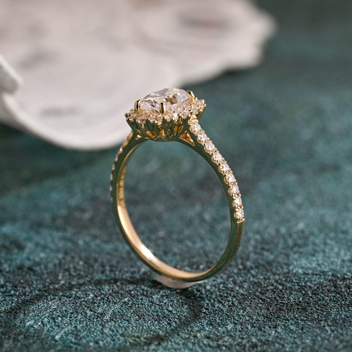 1.0-3.0 CT Oval F/VS1 CVD Diamond Halo Pave Setting Engagement Ring - Camila Brown