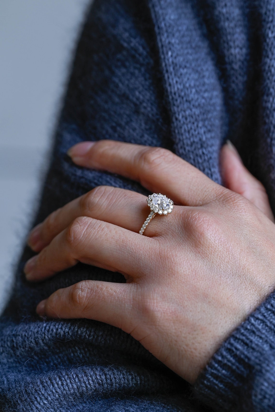 1.0-3.0 CT Oval F/VS1 CVD Diamond Halo Pave Setting Engagement Ring - Camila Brown