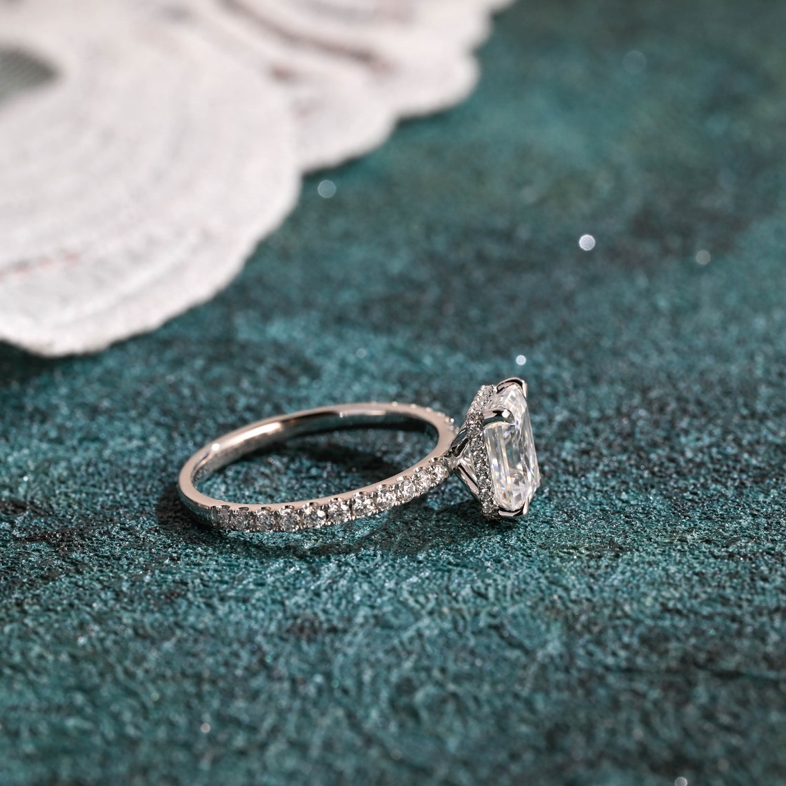 1.0-3.0 CT Emerald F/VS1 CVD Diamond Hidden Halo Pave Setting Engagement Ring - Camila Brown
