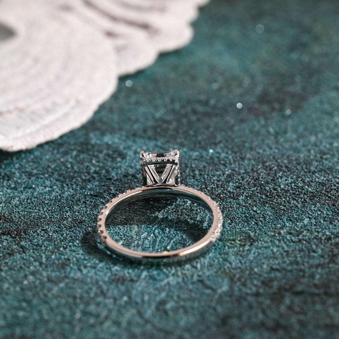 1.0-3.0 CT Emerald F/VS1 CVD Diamond Hidden Halo Pave Setting Engagement Ring - Camila Brown