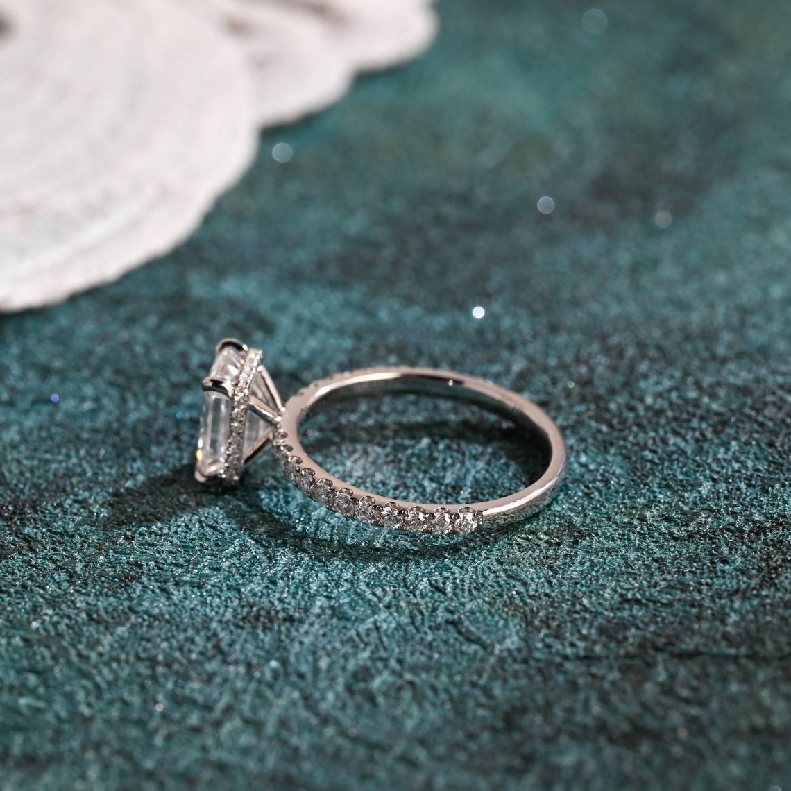1.0-3.0 CT Emerald F/VS1 CVD Diamond Hidden Halo Pave Setting Engagement Ring - Camila Brown