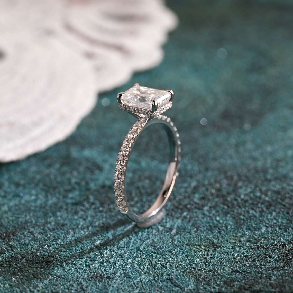 1.0-3.0 CT Emerald F/VS1 CVD Diamond Hidden Halo Pave Setting Engagement Ring - Camila Brown