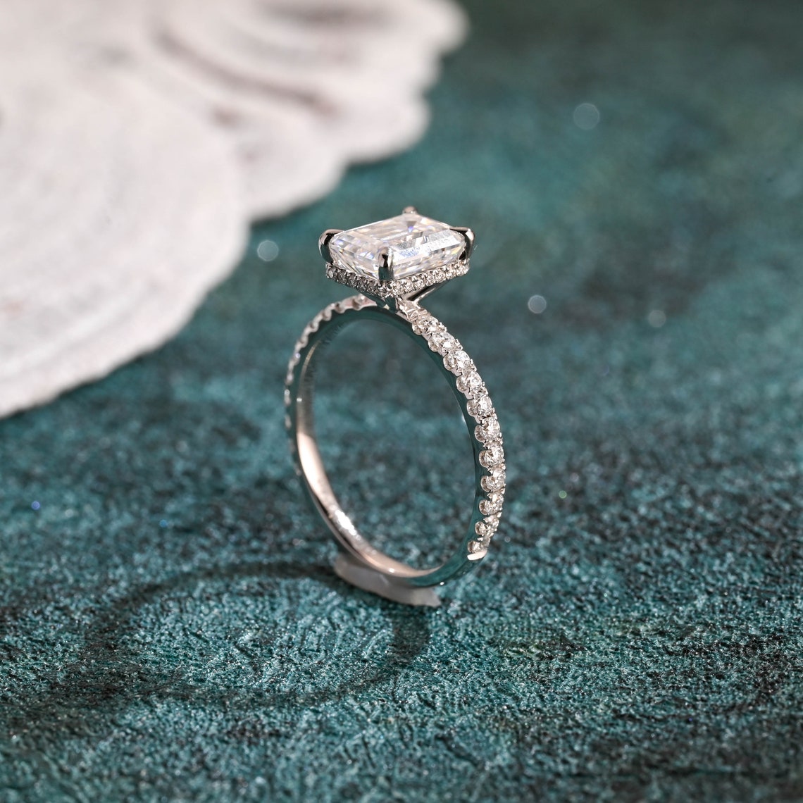 1.0-3.0 CT Emerald F/VS1 CVD Diamond Hidden Halo Pave Setting Engagement Ring - Camila Brown