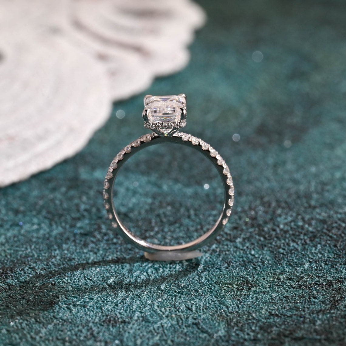 1.0-3.0 CT Emerald F/VS1 CVD Diamond Hidden Halo Pave Setting Engagement Ring - Camila Brown