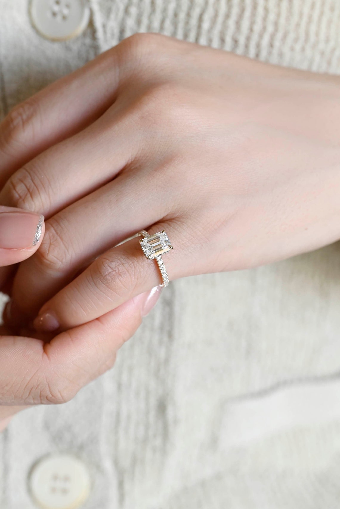 1.0-3.0 CT Emerald F/VS1 CVD Diamond Hidden Halo Pave Setting Engagement Ring - Camila Brown