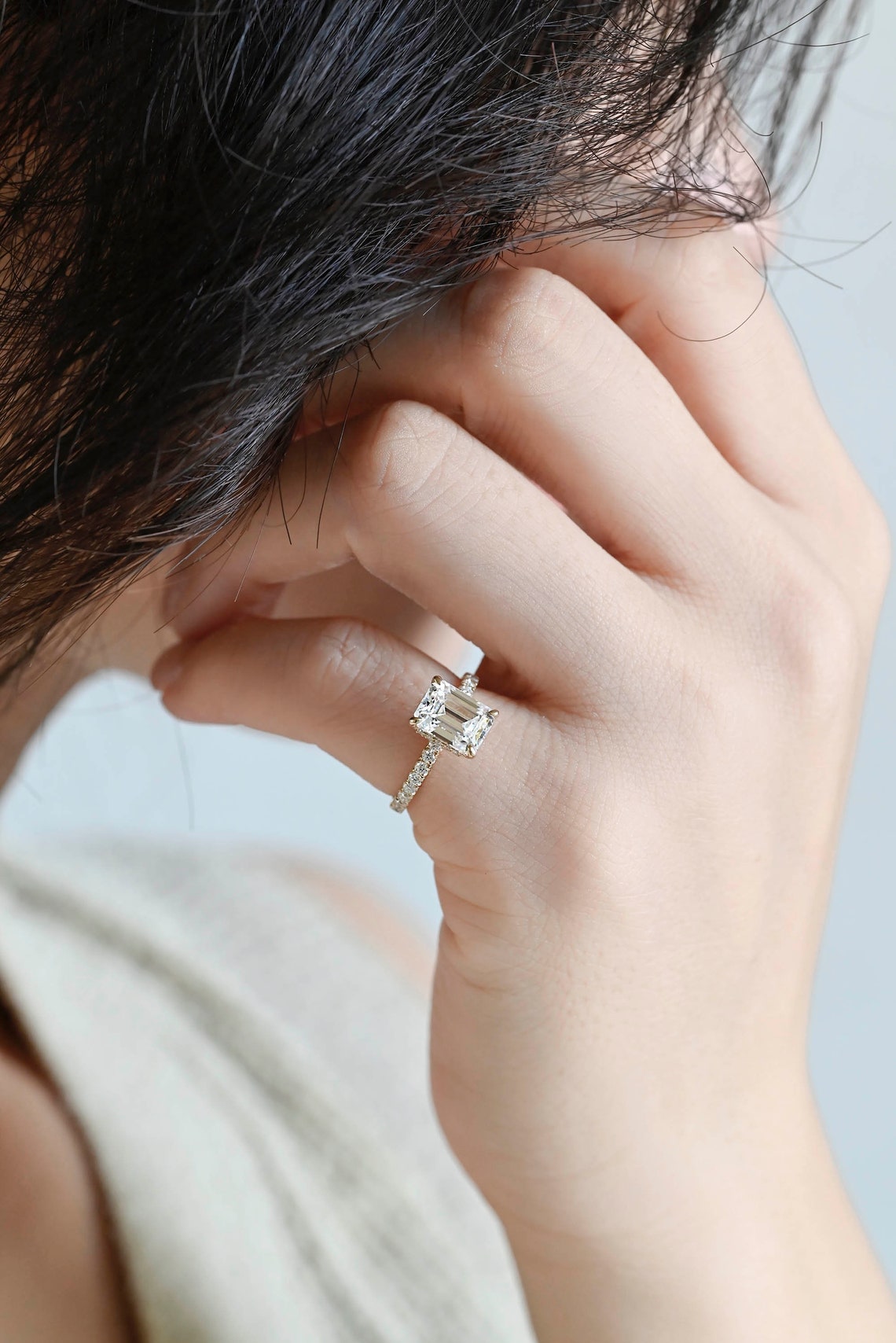 1.0-3.0 CT Emerald F/VS1 CVD Diamond Hidden Halo Pave Setting Engagement Ring - Camila Brown