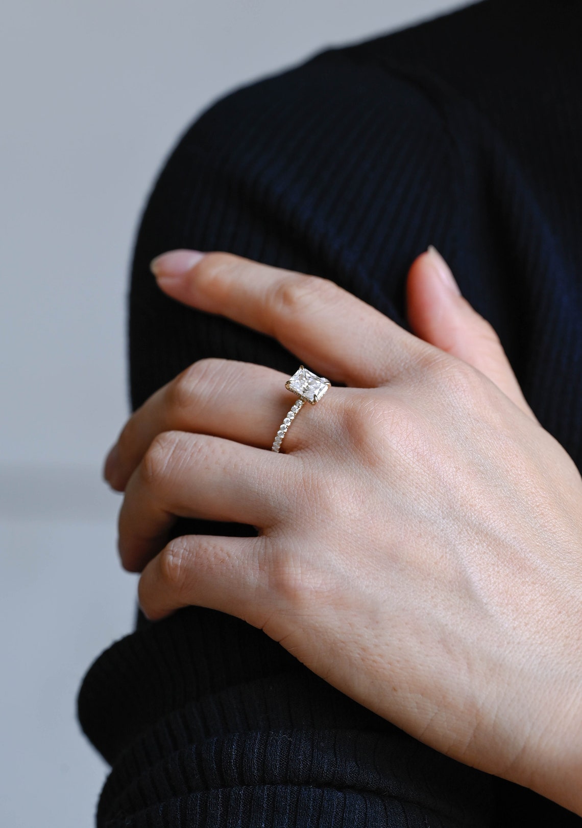 1.0 CT-3.0 CT Radiant Cut F/VS1 CVD Diamond Pave Setting Engagement Ring - Camila Brown