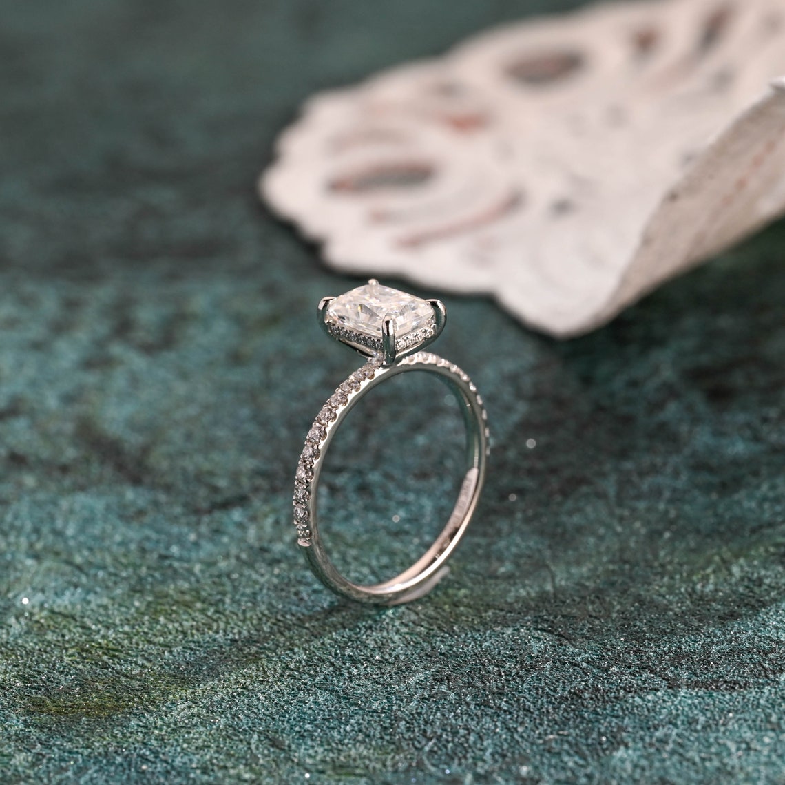 1.0 CT-3.0 CT Radiant Cut F/VS1 CVD Diamond Pave Setting Engagement Ring - Camila Brown