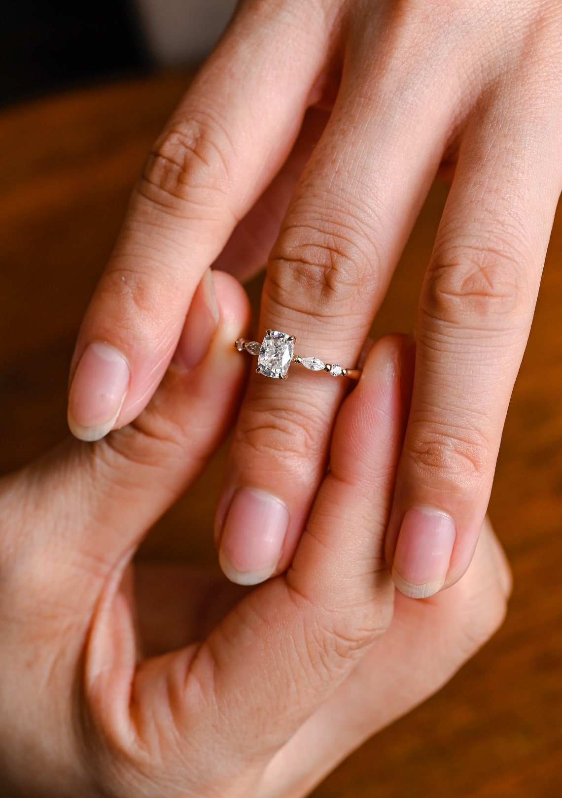 1.0 CT Elongated Cushion Cut F/VS1 CVD Diamond Pave Setting Engagement Ring - Camila Brown