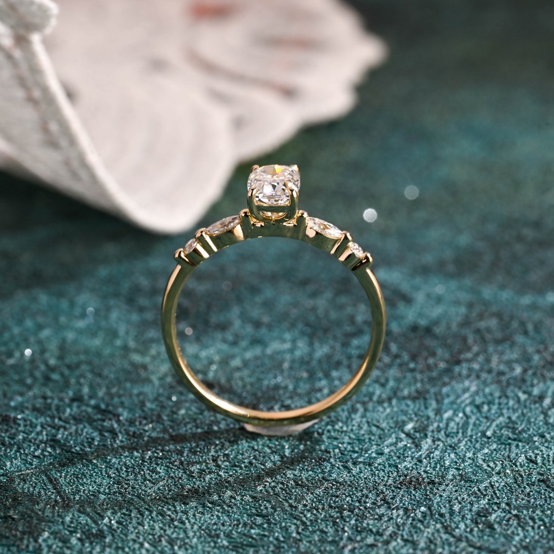 1.0 CT Elongated Cushion Cut F/VS1 CVD Diamond Pave Setting Engagement Ring - Camila Brown