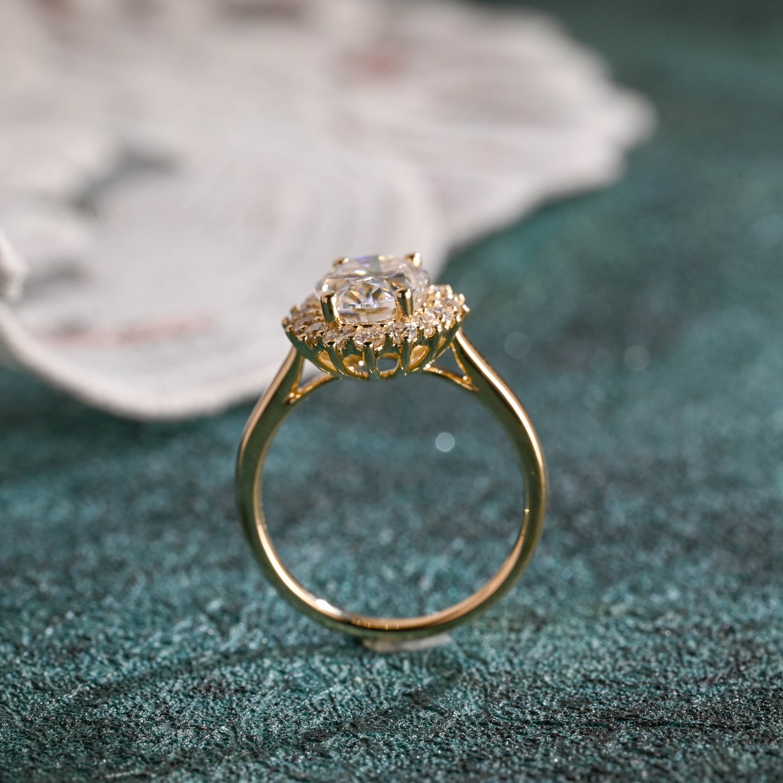 1.0-3.0 CT Oval F/VS1 CVD Diamond Halo Cathedral Setting Engagement Ring - Camila Brown