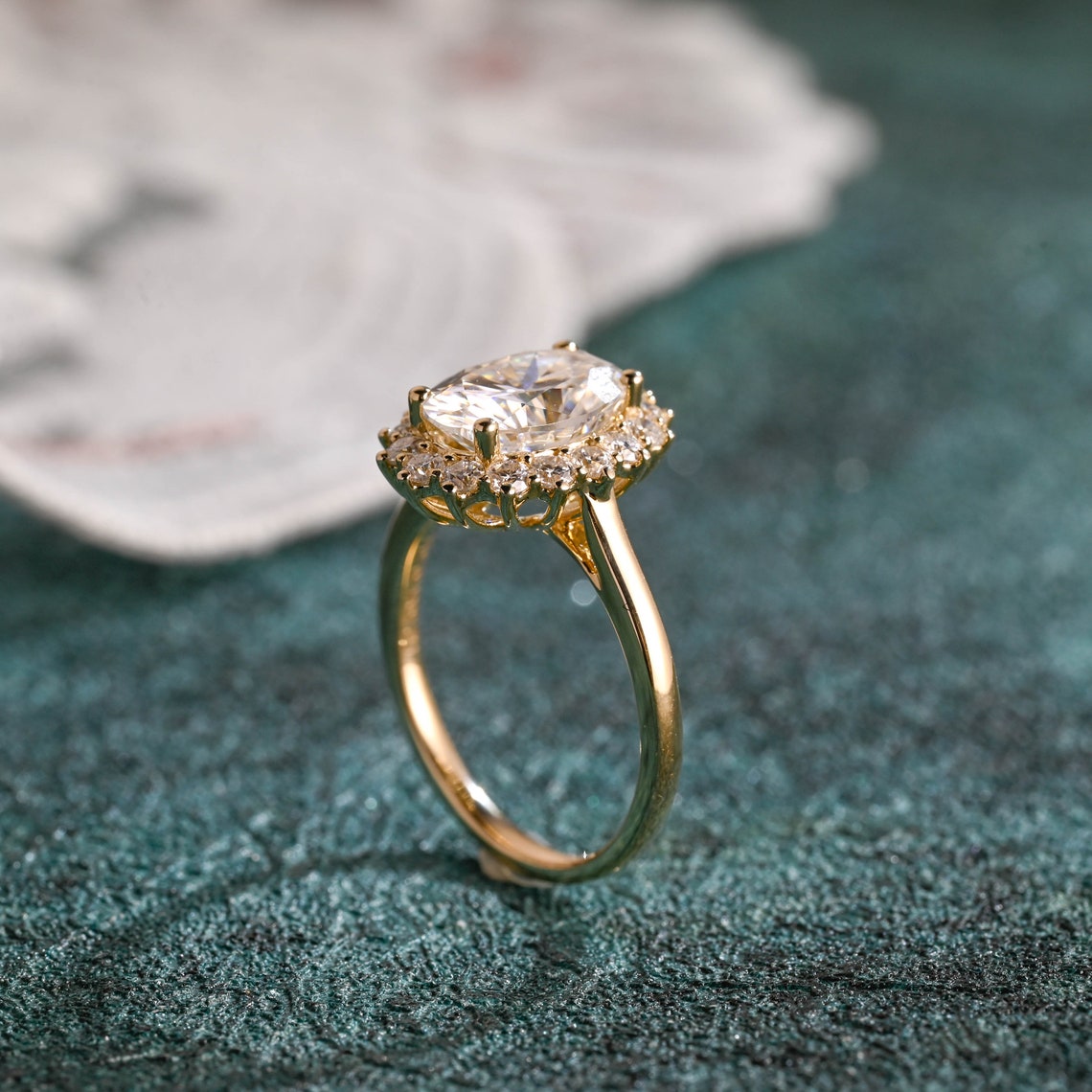 1.0-3.0 CT Oval F/VS1 CVD Diamond Halo Cathedral Setting Engagement Ring - Camila Brown