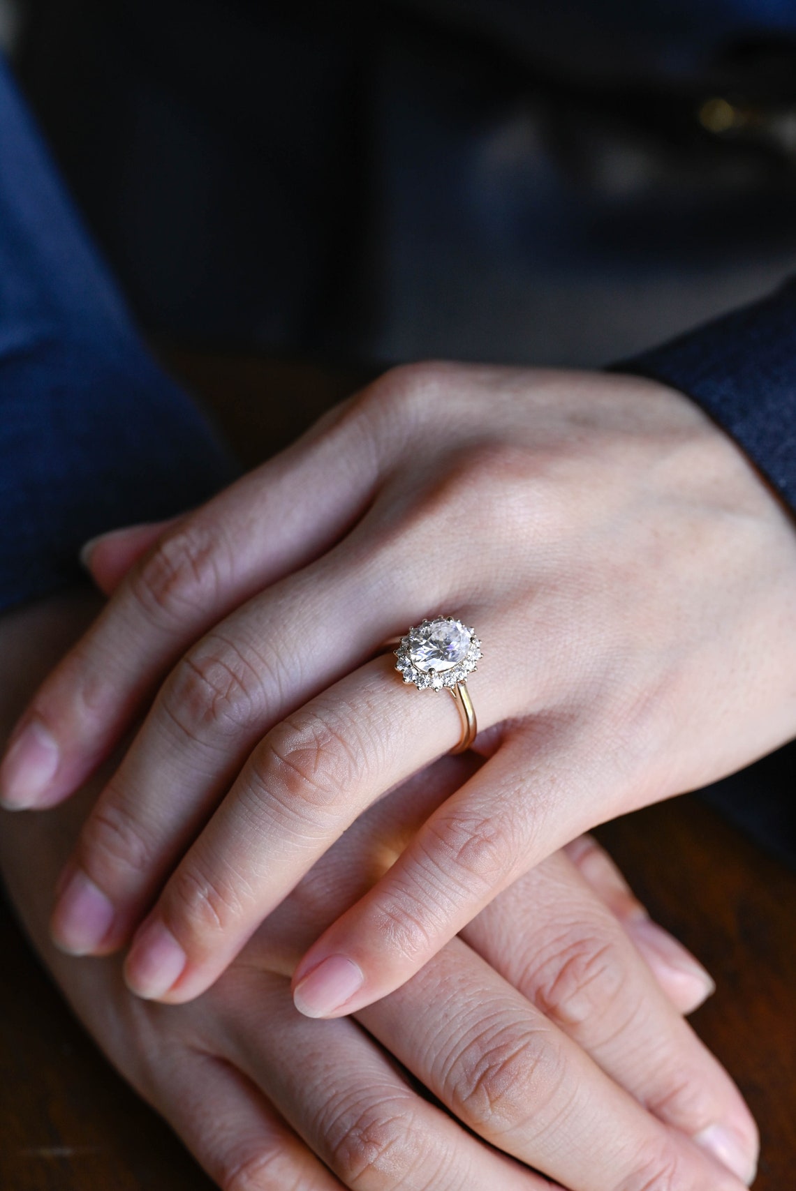 1.0-3.0 CT Oval F/VS1 CVD Diamond Halo Cathedral Setting Engagement Ring - Camila Brown