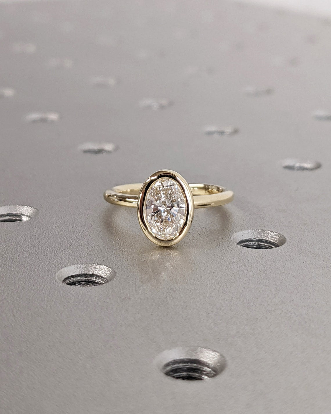 1.0 CT Oval F/VS1 CVD Diamond Bezel Solitaire Engagement Ring - Camila Brown