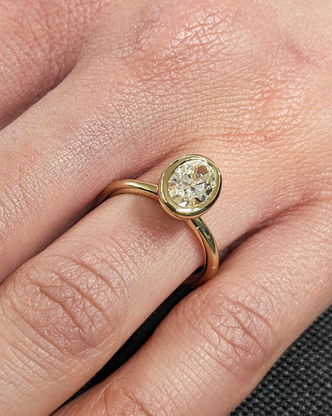 1.0 CT Oval F/VS1 CVD Diamond Bezel Solitaire Engagement Ring - Camila Brown