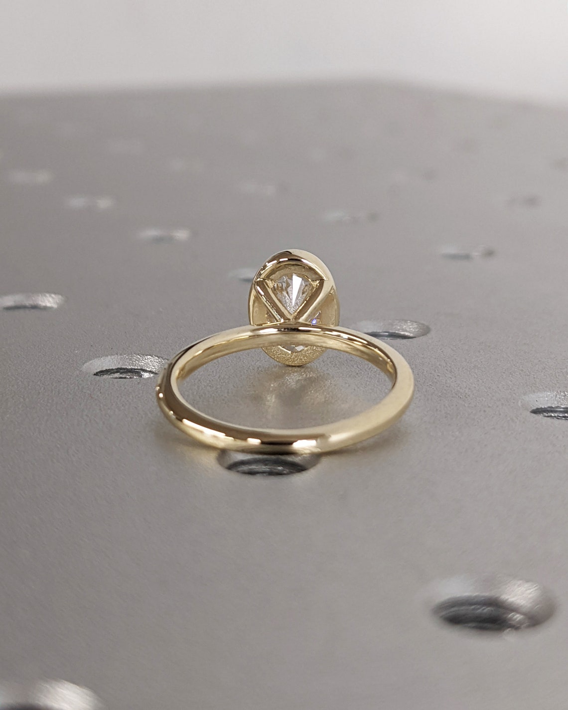 1.0 CT Oval F/VS1 CVD Diamond Bezel Solitaire Engagement Ring - Camila Brown