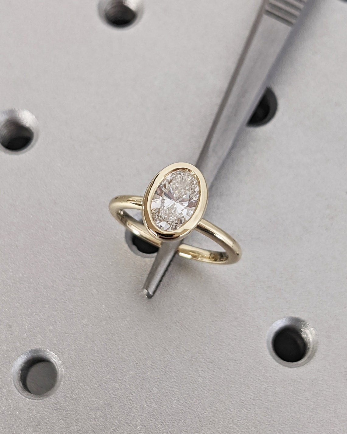 1.0 CT Oval F/VS1 CVD Diamond Bezel Solitaire Engagement Ring - Camila Brown