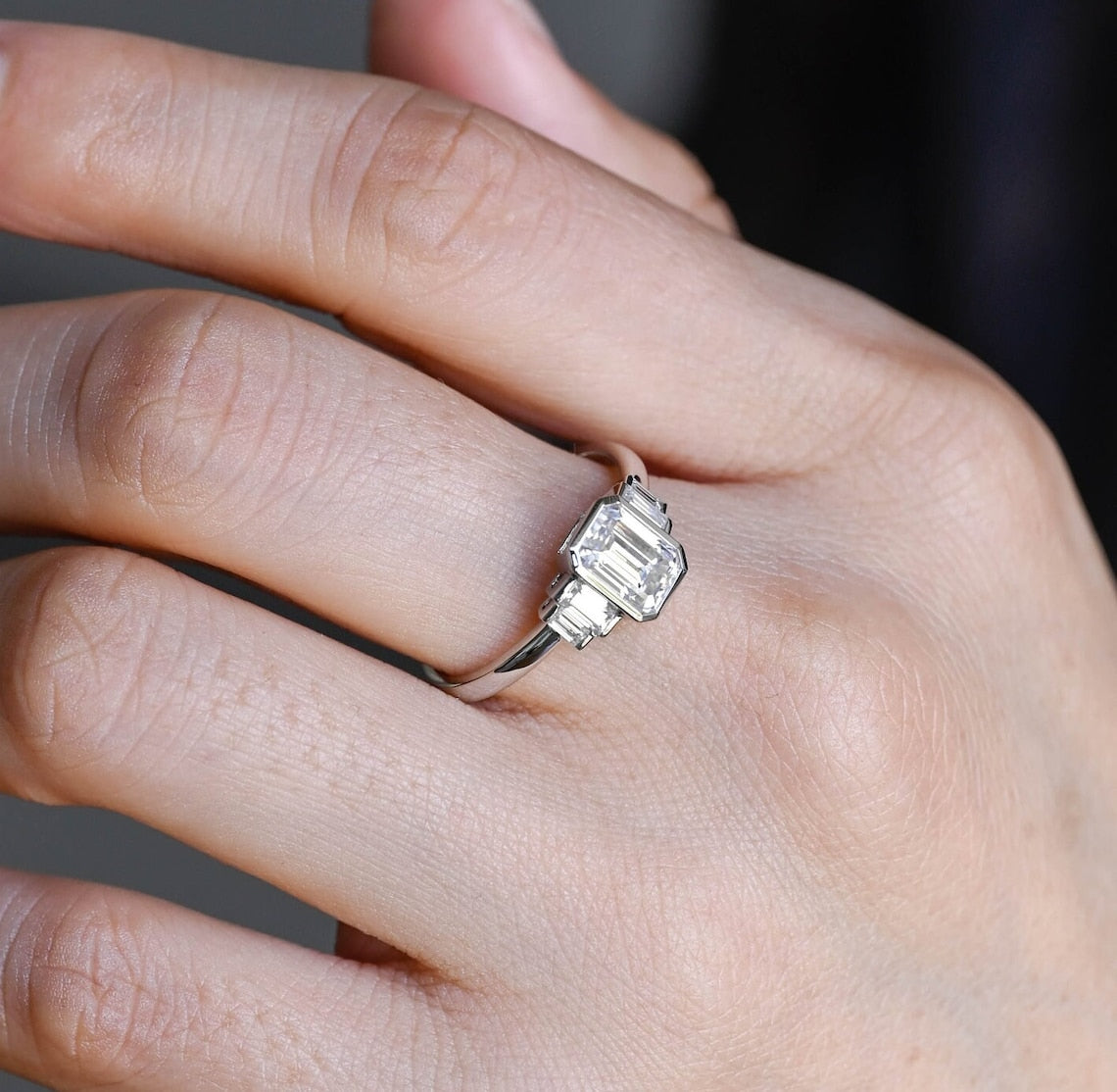1.0-3.0 CT Emerald E/VS1 CVD Diamond Five Stone Style Engagement Ring - Camila Brown