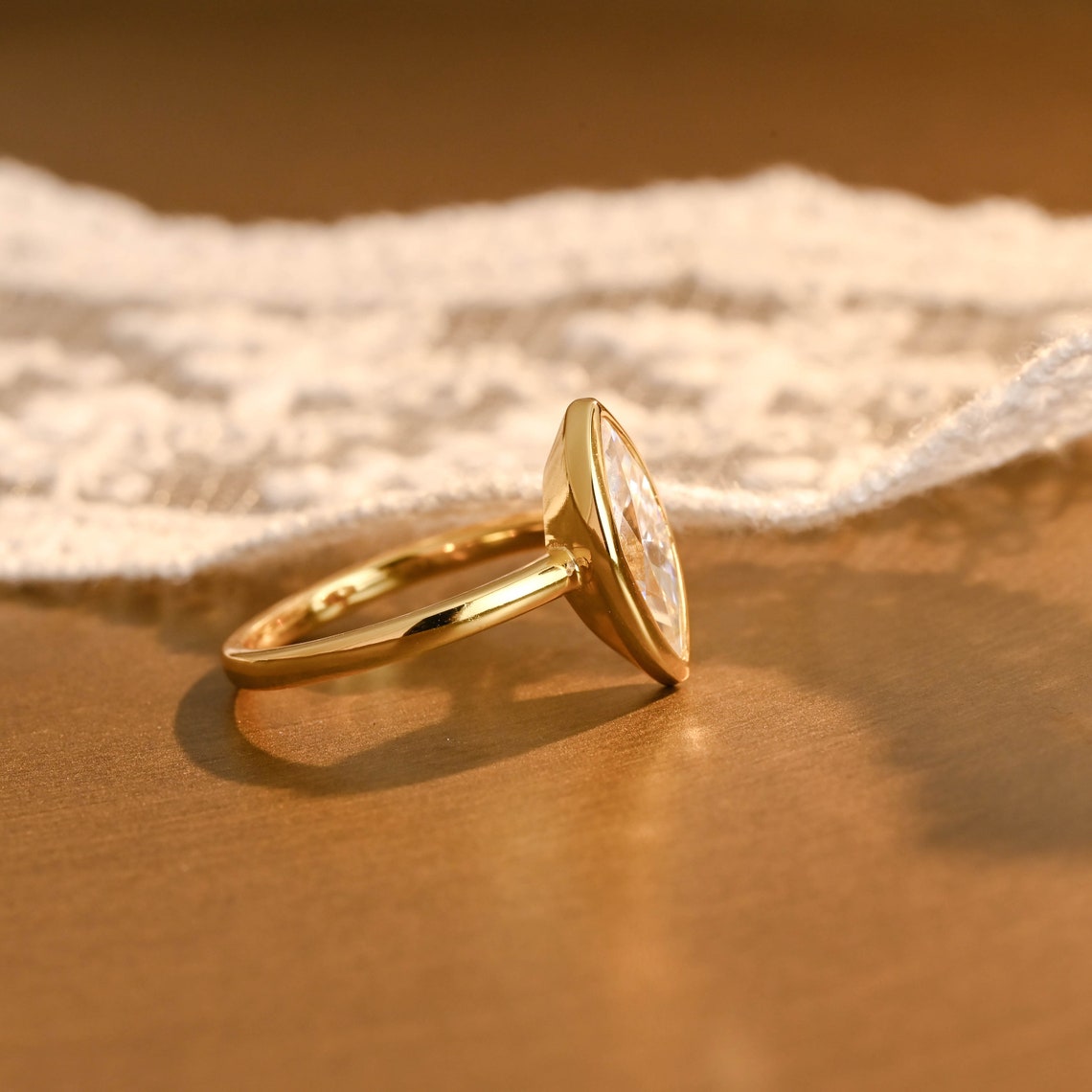 1.0 - 3.0 CT Marquise F/VS1 CVD Diamond Bezel Solitaire Engagement Ring - Camila Brown