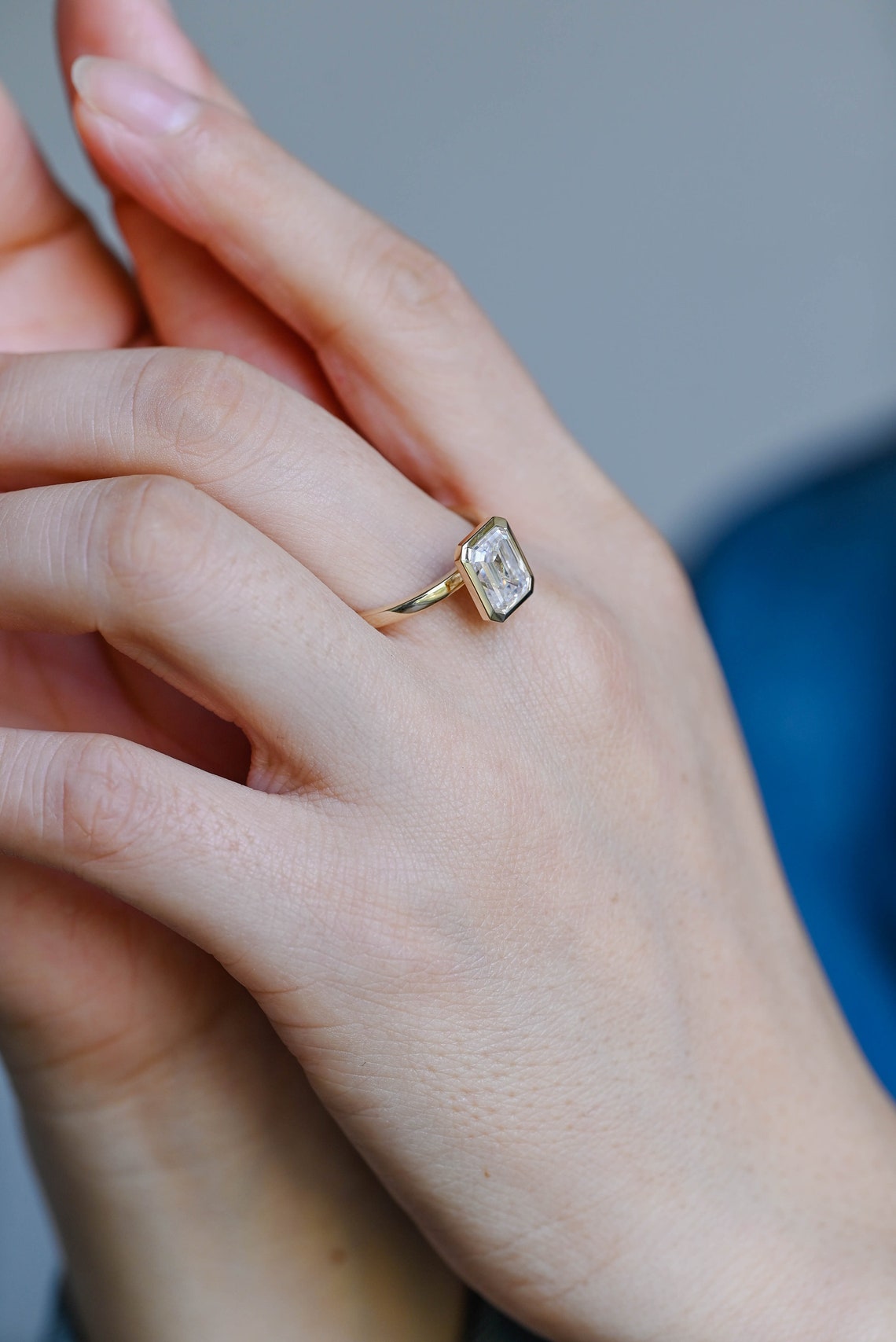 1.0-3.0 CT Emerald F/VS1 CVD Diamond Bezel Solitaire Engagement Ring - Camila Brown