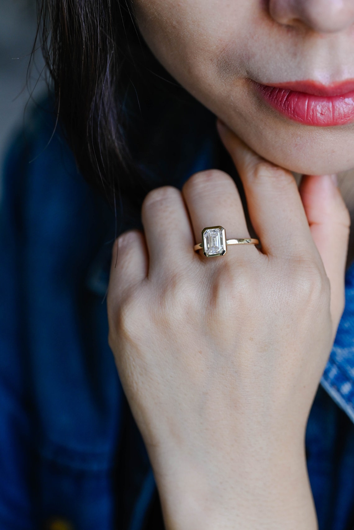 1.0-3.0 CT Emerald F/VS1 CVD Diamond Bezel Solitaire Engagement Ring - Camila Brown