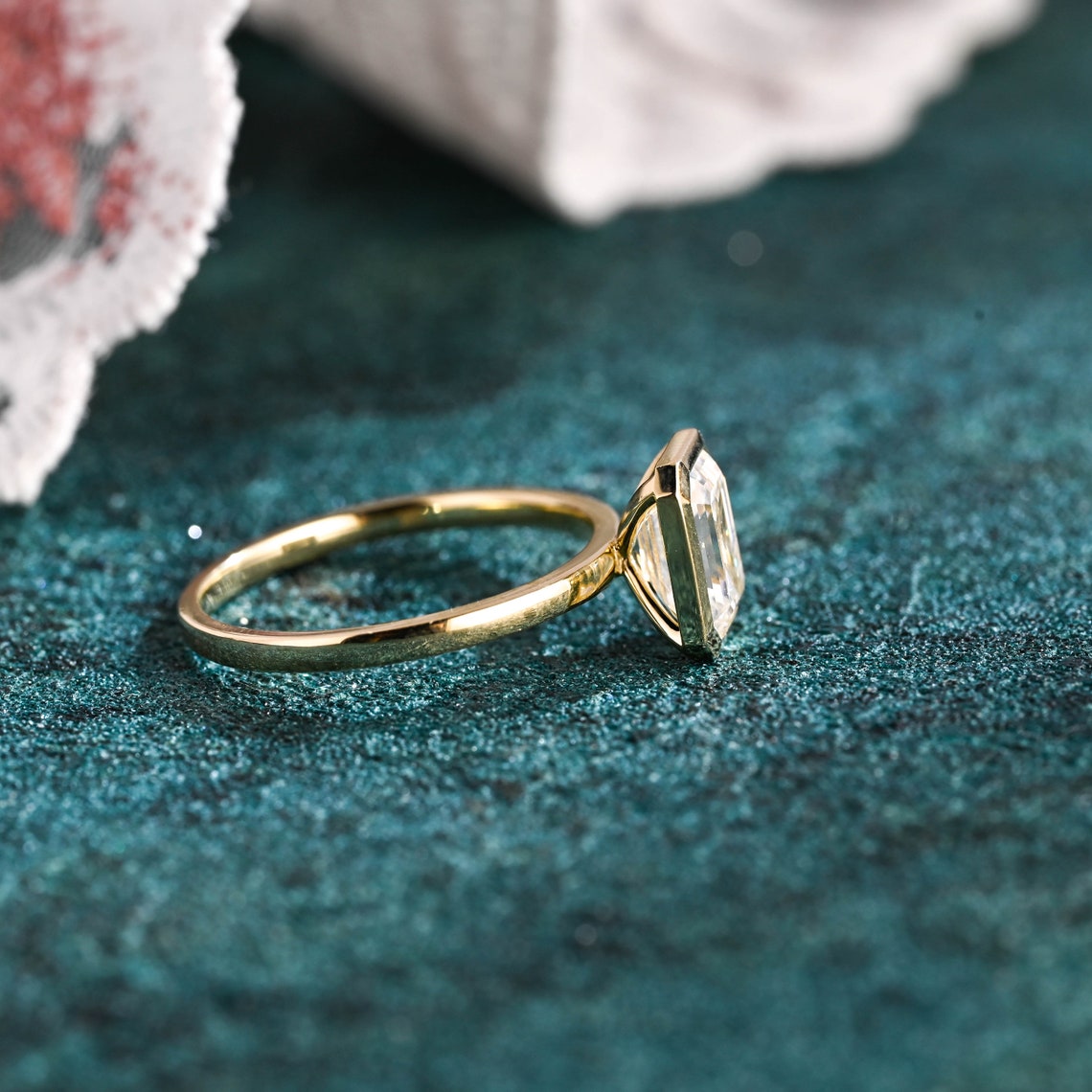 1.0-3.0 CT Emerald F/VS1 CVD Diamond Bezel Solitaire Engagement Ring - Camila Brown