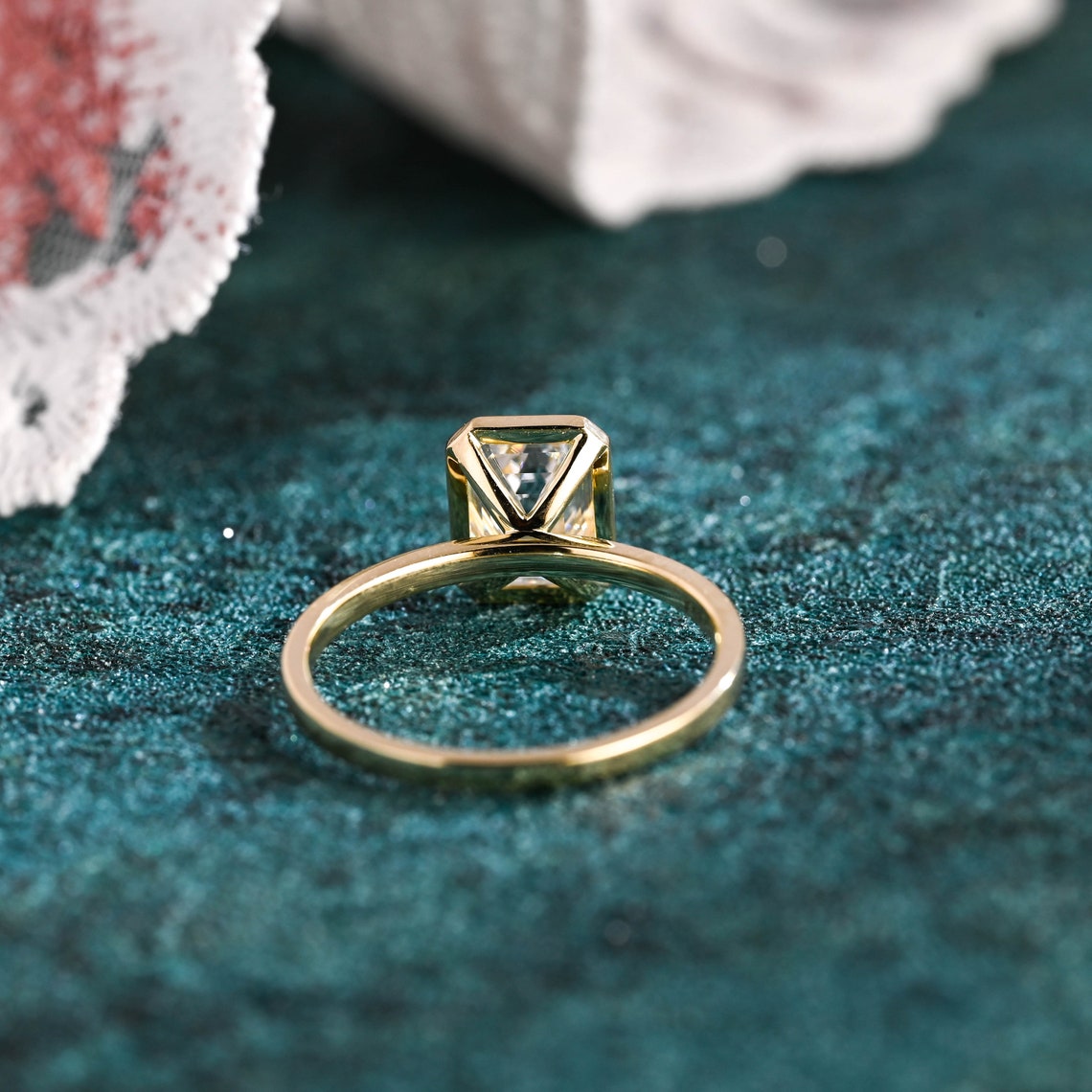 1.0-3.0 CT Emerald F/VS1 CVD Diamond Bezel Solitaire Engagement Ring - Camila Brown