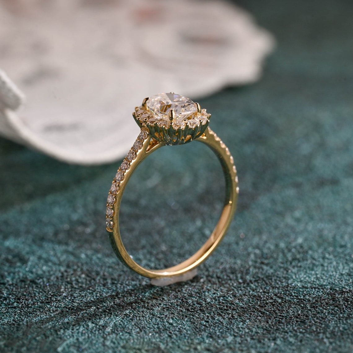 1.0-3.0 CT Oval F/VS1 CVD Diamond Halo Pave Setting Engagement Ring - Camila Brown