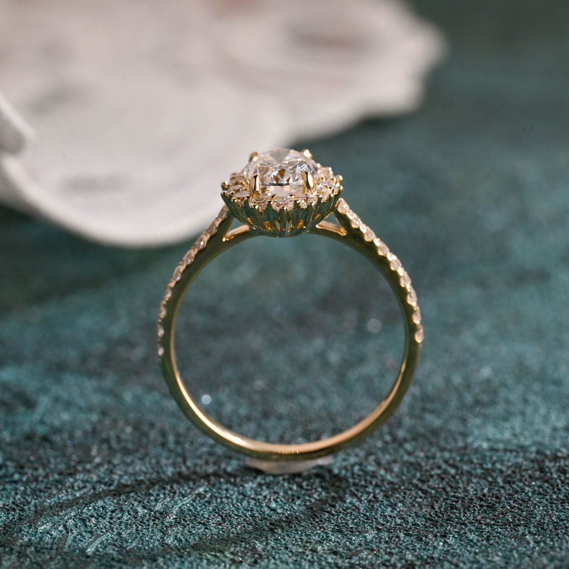 1.0-3.0 CT Oval F/VS1 CVD Diamond Halo Pave Setting Engagement Ring - Camila Brown
