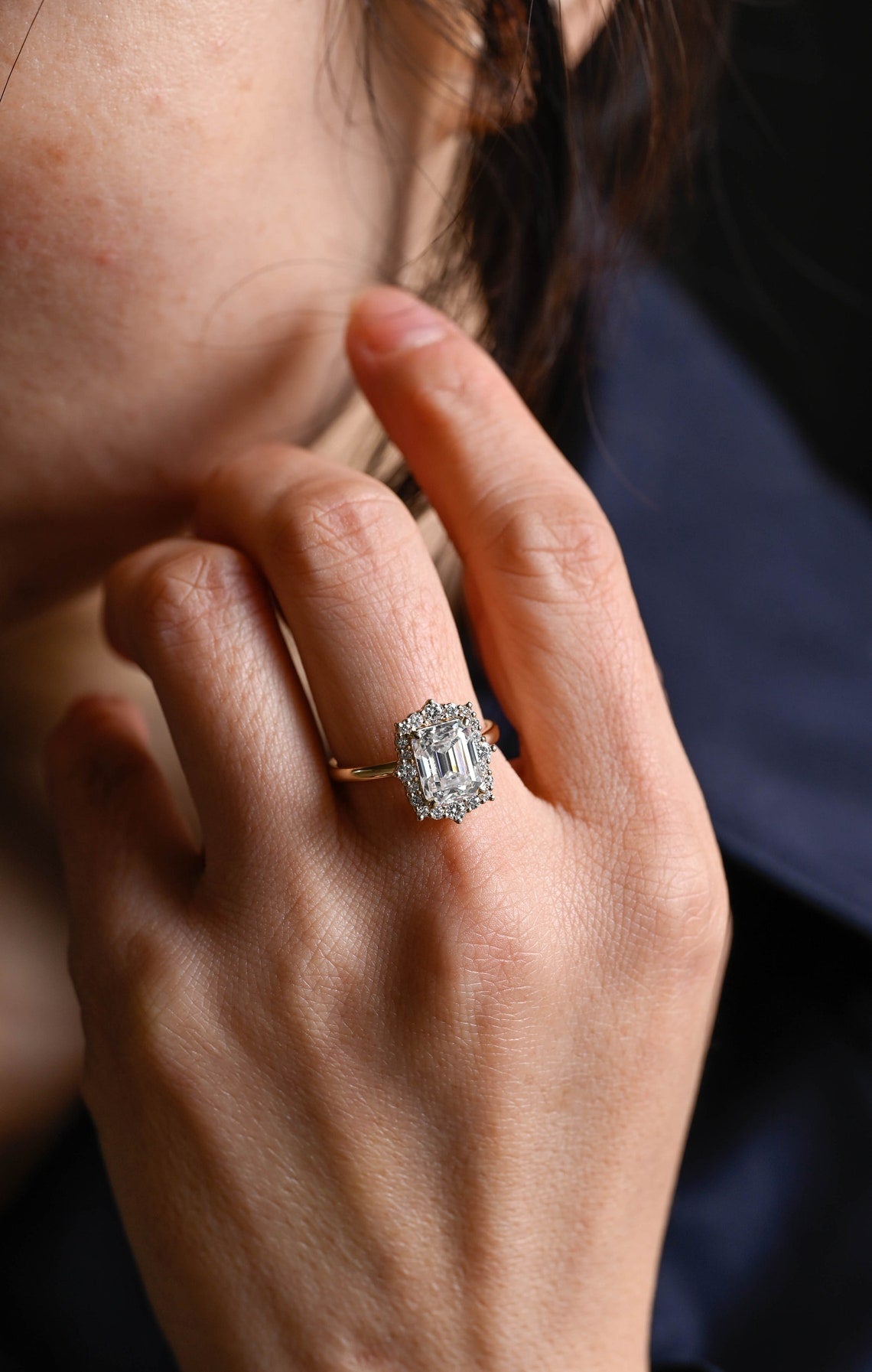1.0 CT-3.0 CT Emerald F/VS1 CVD Diamond Halo Setting Engagement Ring - Camila Brown