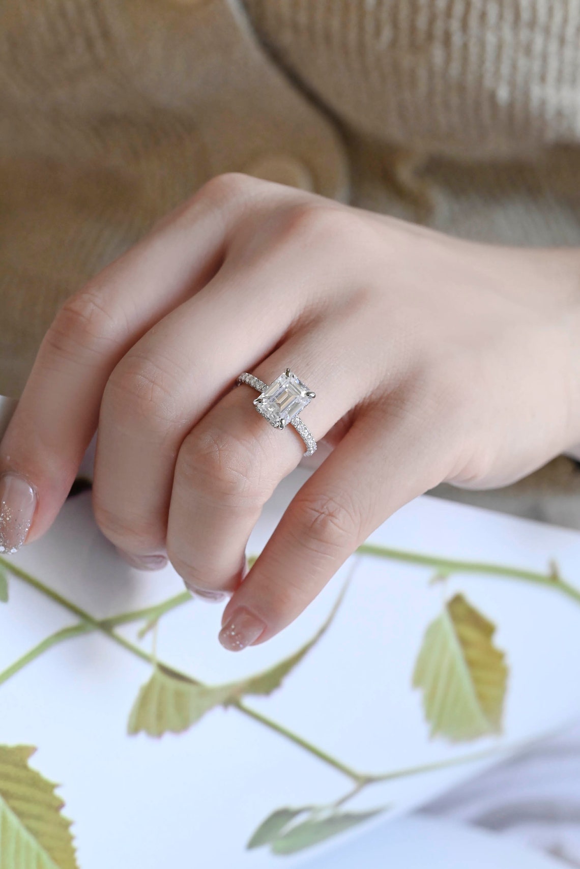 1.0-3.0 CT Emerald F/VS1 CVD Diamond Hidden Halo Pave Setting Engagement Ring - Camila Brown