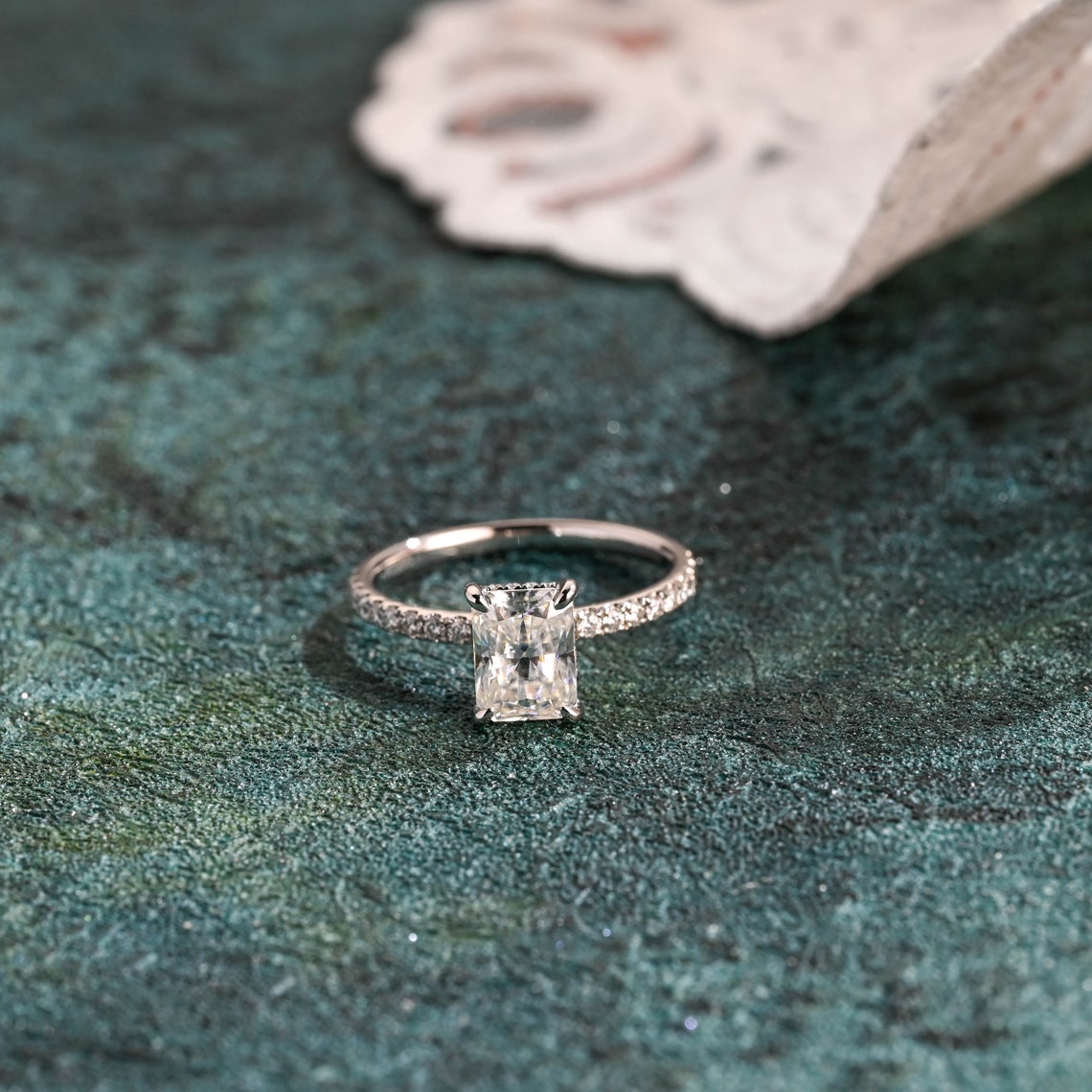 1.0 CT-3.0 CT Radiant Cut F/VS1 CVD Diamond Pave Setting Engagement Ring - Camila Brown