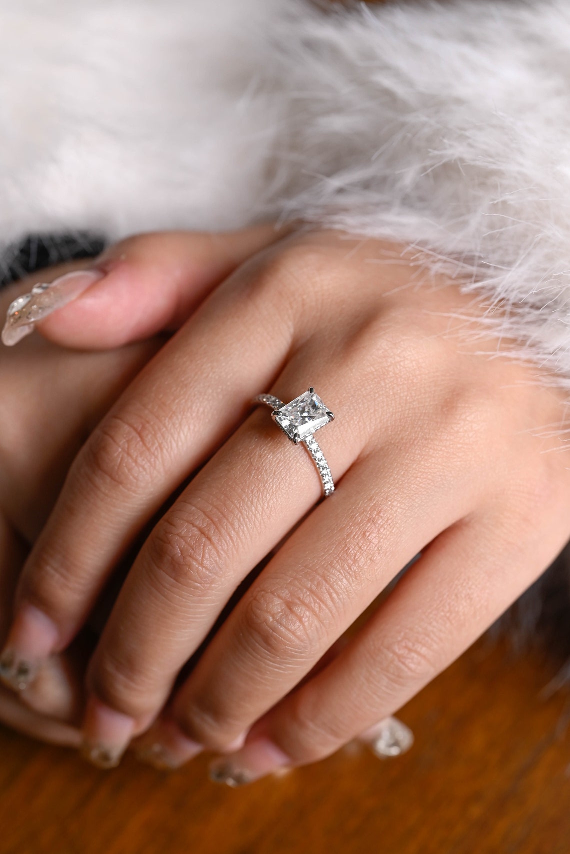 1.0 CT-3.0 CT Radiant Cut F/VS1 CVD Diamond Pave Setting Engagement Ring - Camila Brown