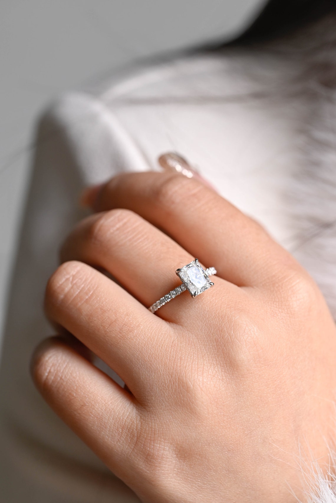 1.0 CT-3.0 CT Radiant Cut F/VS1 CVD Diamond Pave Setting Engagement Ring - Camila Brown