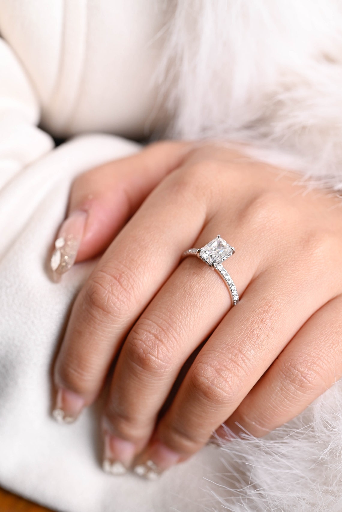 1.0 CT-3.0 CT Radiant Cut F/VS1 CVD Diamond Pave Setting Engagement Ring - Camila Brown