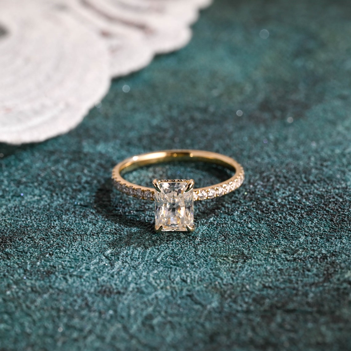 1.0 CT-3.0 CT Radiant Cut F/VS1 CVD Diamond Pave Setting Engagement Ring - Camila Brown