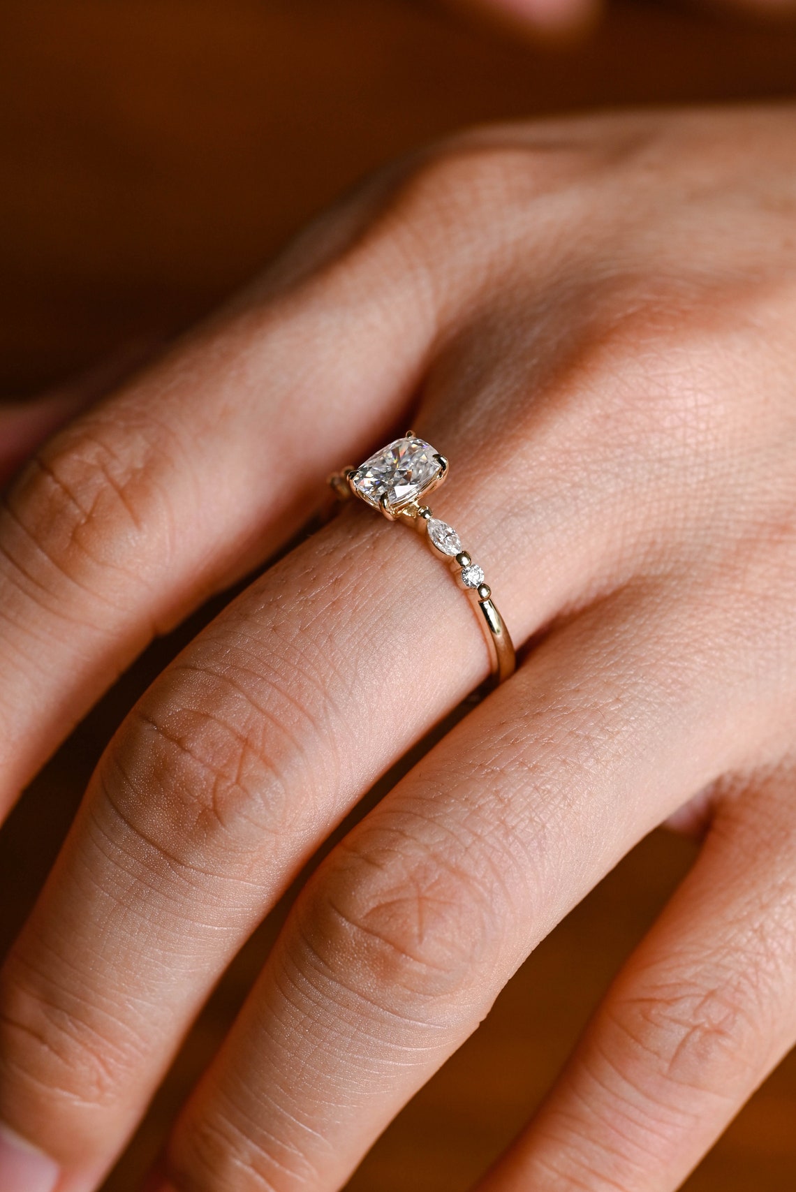 1.0 CT Elongated Cushion Cut F/VS1 CVD Diamond Pave Setting Engagement Ring - Camila Brown