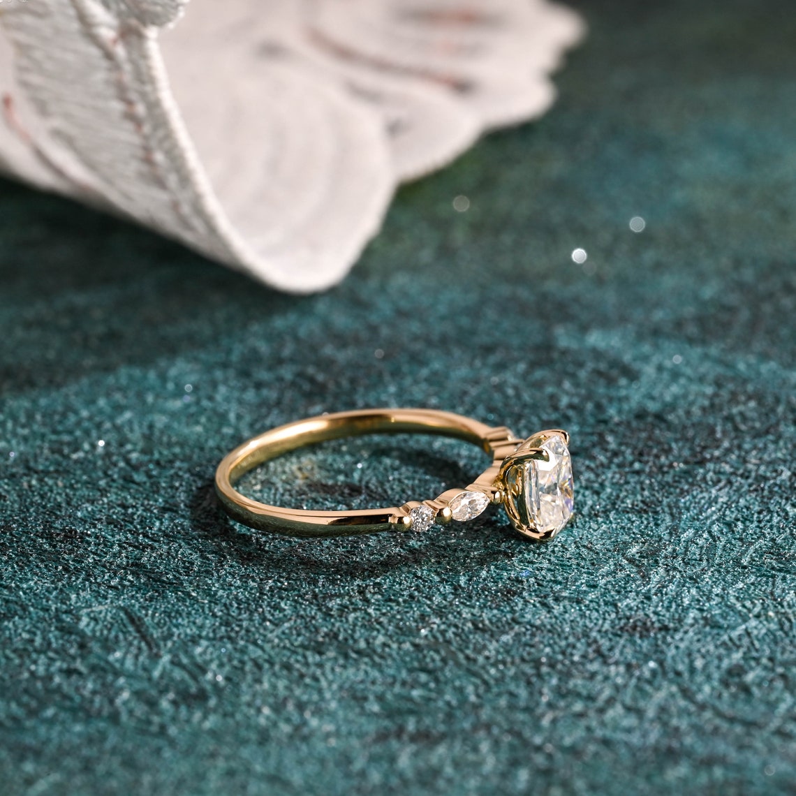 1.0 CT Elongated Cushion Cut F/VS1 CVD Diamond Pave Setting Engagement Ring - Camila Brown