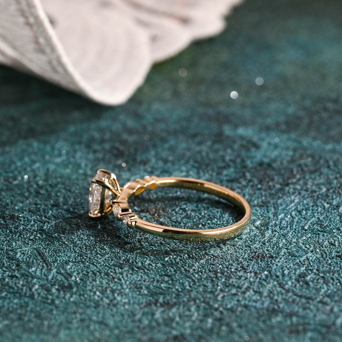 1.0 CT Elongated Cushion Cut F/VS1 CVD Diamond Pave Setting Engagement Ring - Camila Brown