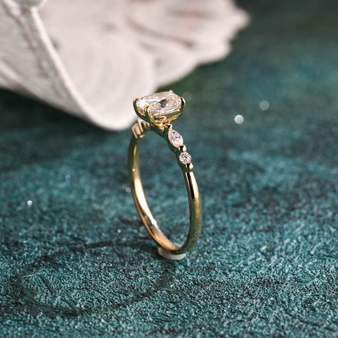 1.0 CT Elongated Cushion Cut F/VS1 CVD Diamond Pave Setting Engagement Ring - Camila Brown