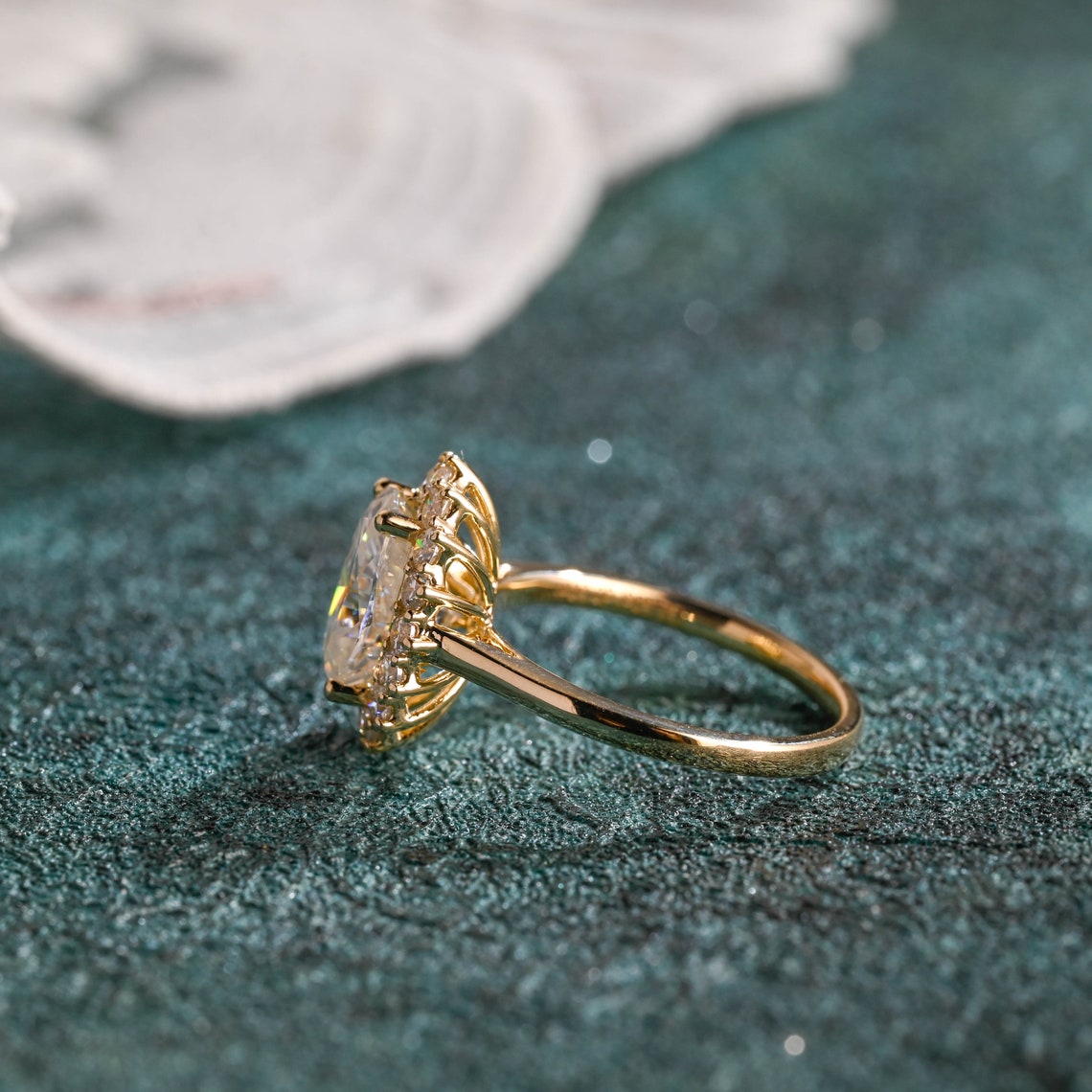 1.0-3.0 CT Oval F/VS1 CVD Diamond Halo Cathedral Setting Engagement Ring - Camila Brown