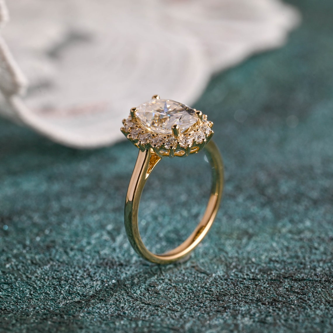 1.0-3.0 CT Oval F/VS1 CVD Diamond Halo Cathedral Setting Engagement Ring - Camila Brown