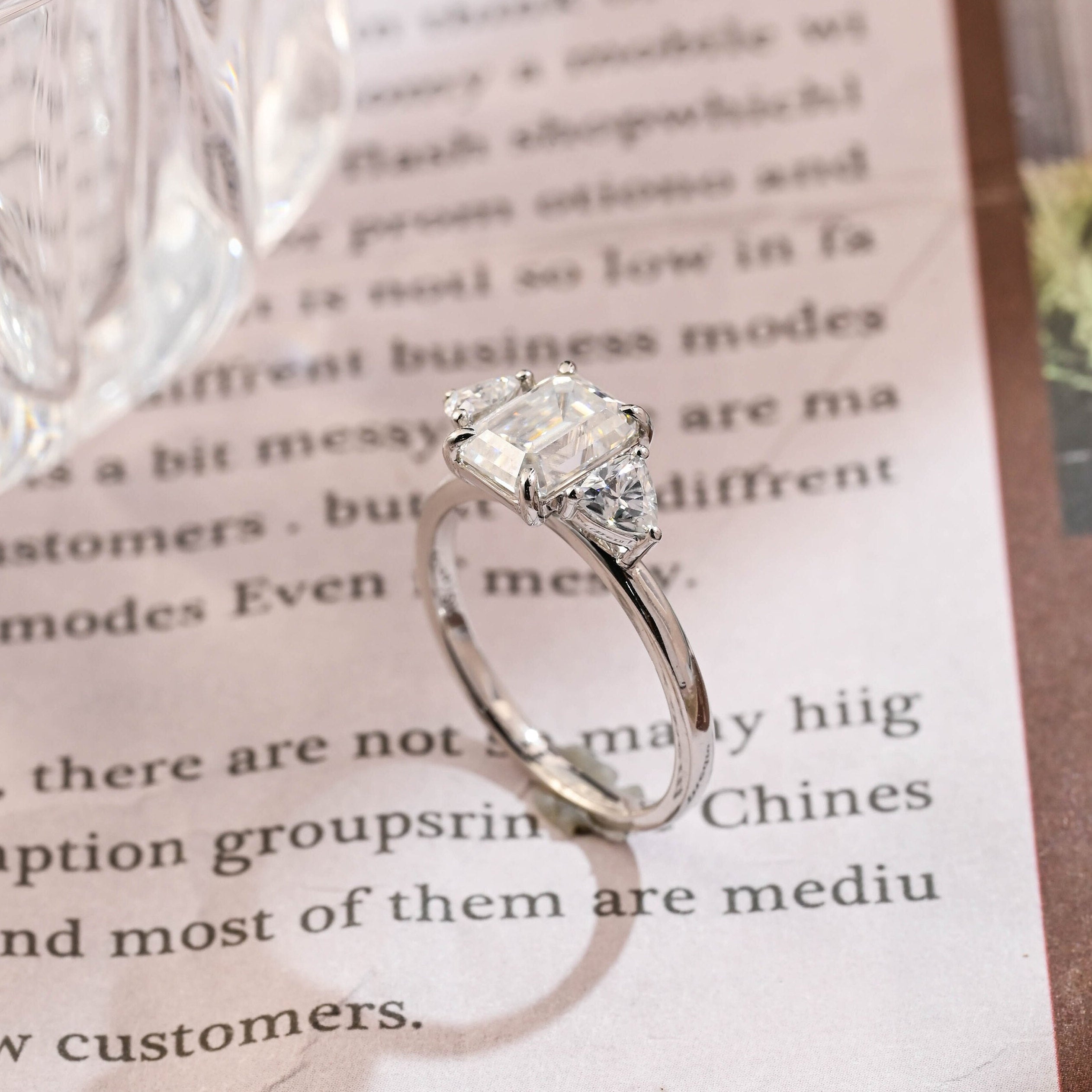 1.0-3.0 CT Emerald E/VS1 CVD Diamond Three Stone Style Engagement Ring - Camila Brown