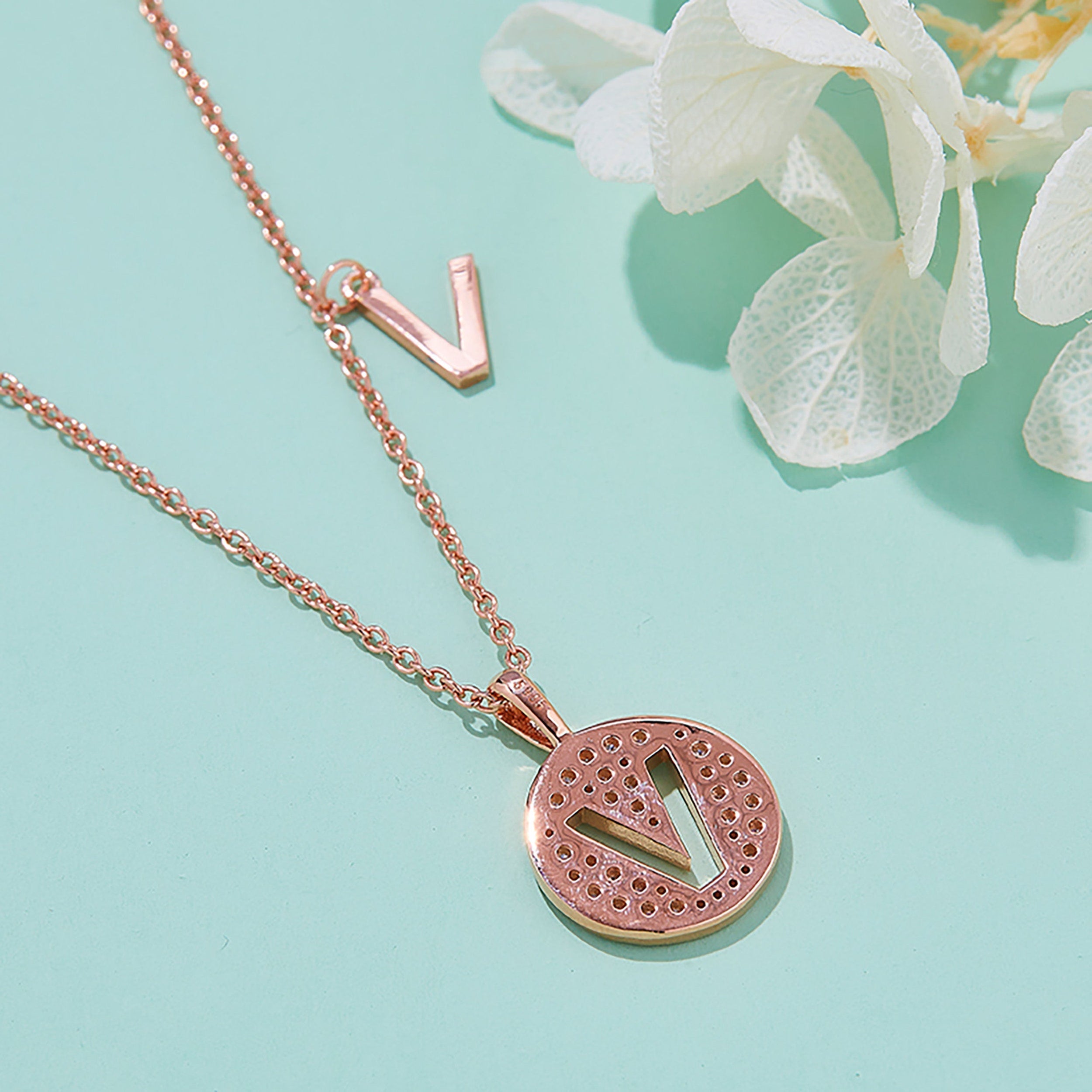 Customized "V" Letter Moissanite Diamond Necklace - Camila Brown
