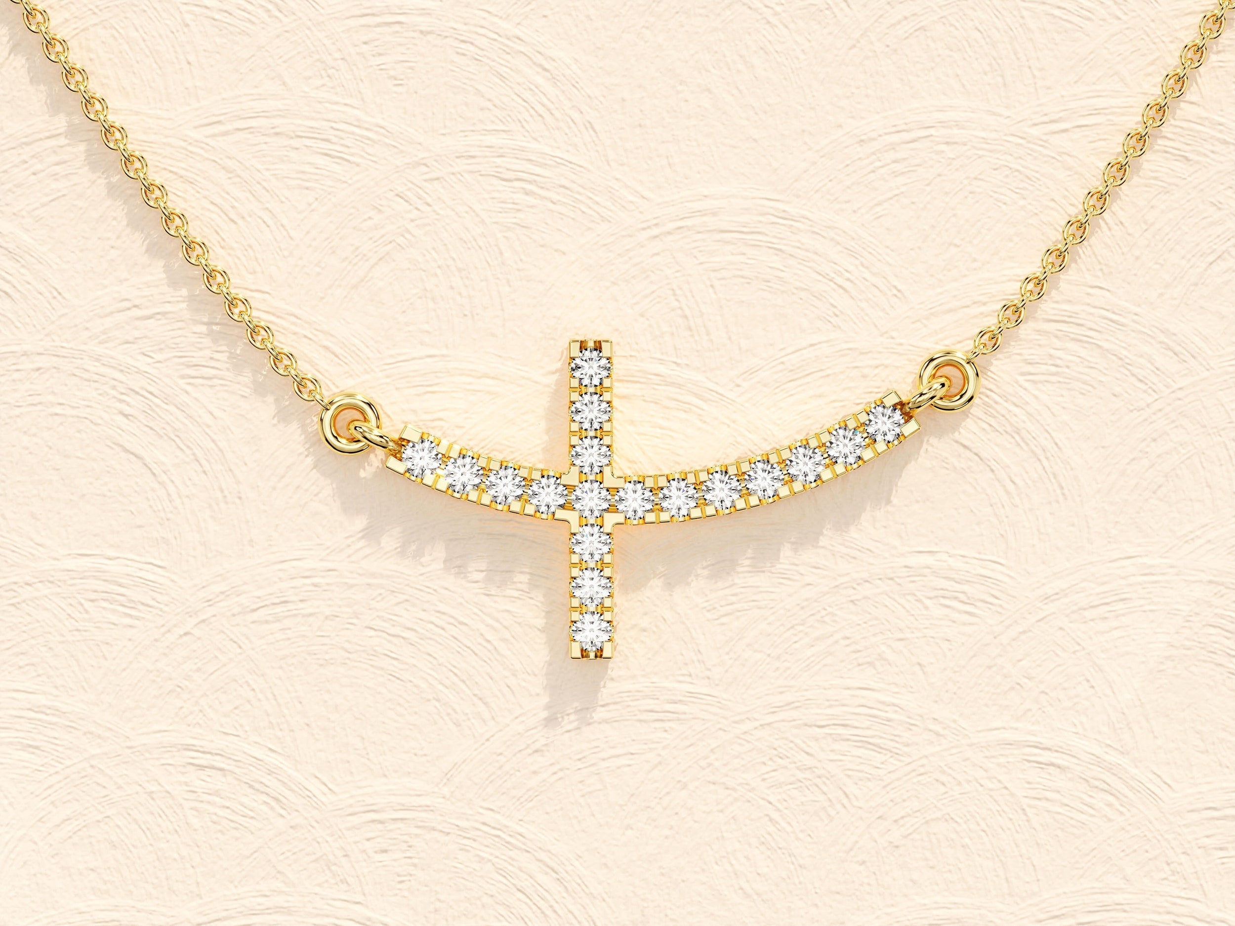 0.27 TCW Round Moissanite Diamond Sideways Cross Necklace - Camila Brown