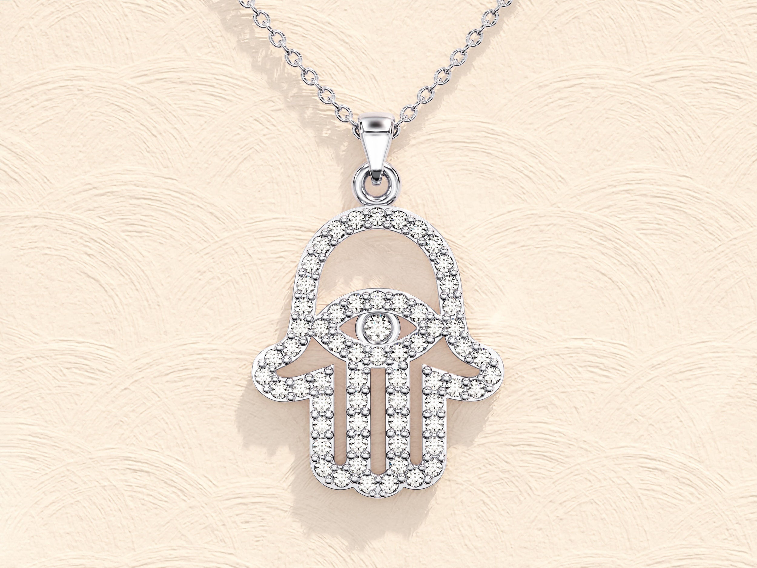 0.31 TCW Round Moissanite Diamond Hamsa Necklace - Camila Brown