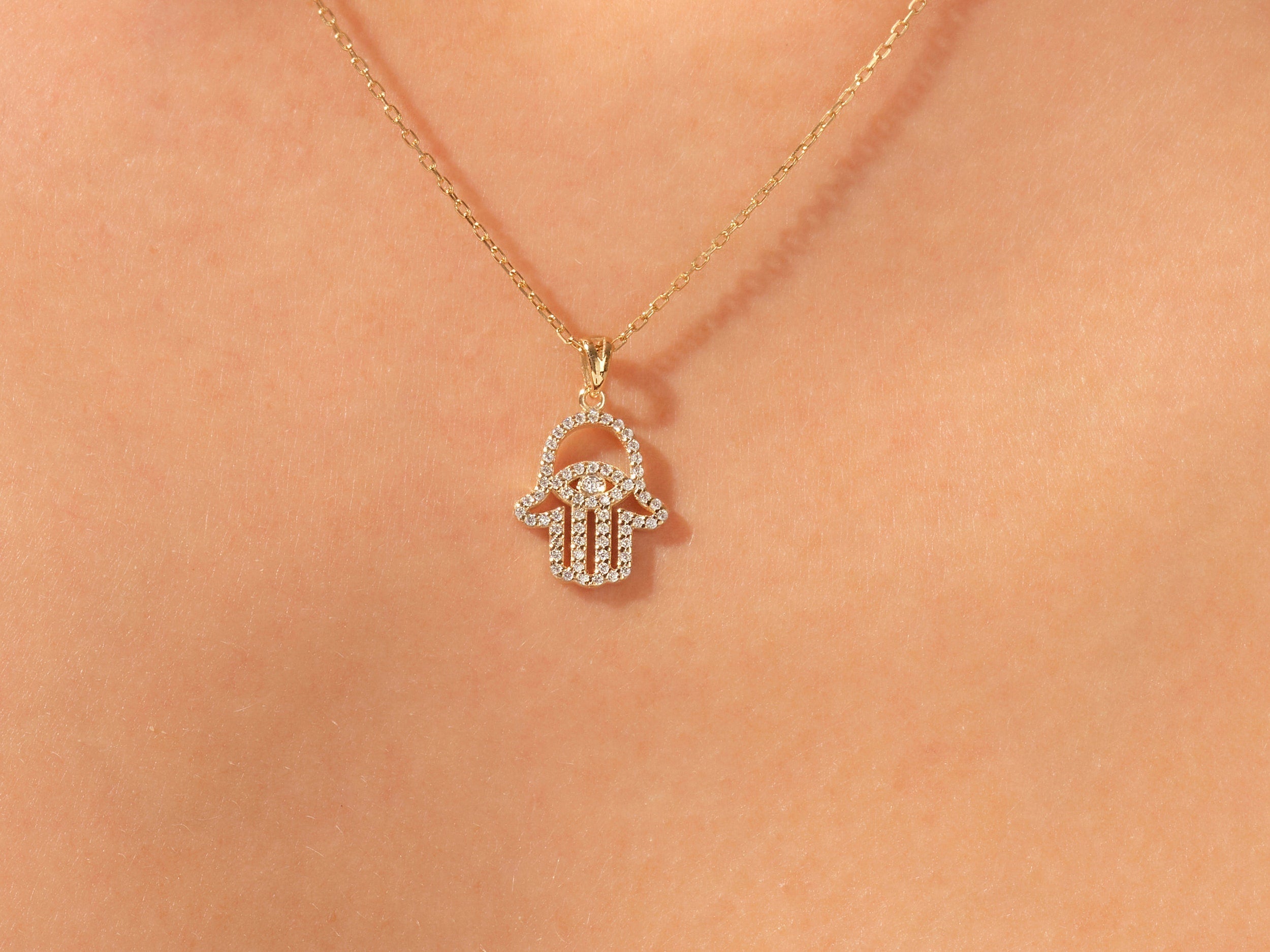 0.31 TCW Round Moissanite Diamond Hamsa Necklace - Camila Brown