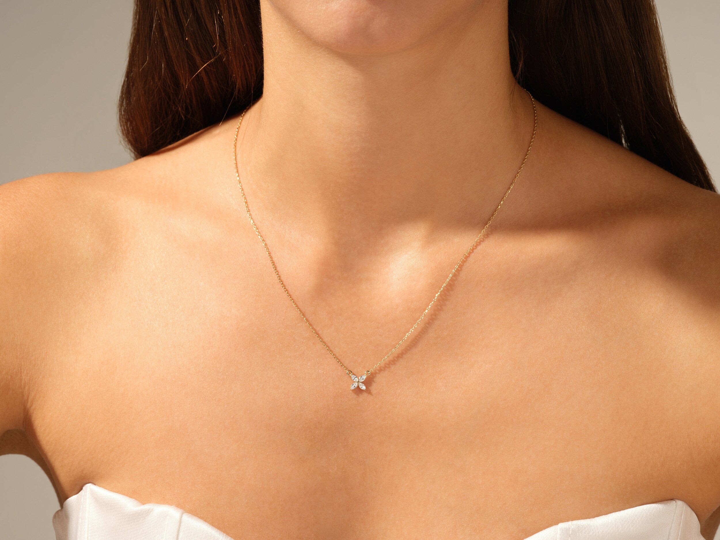 0.40 TCW Marquise Moissanite Diamond Clover Pendent Necklace - Camila Brown