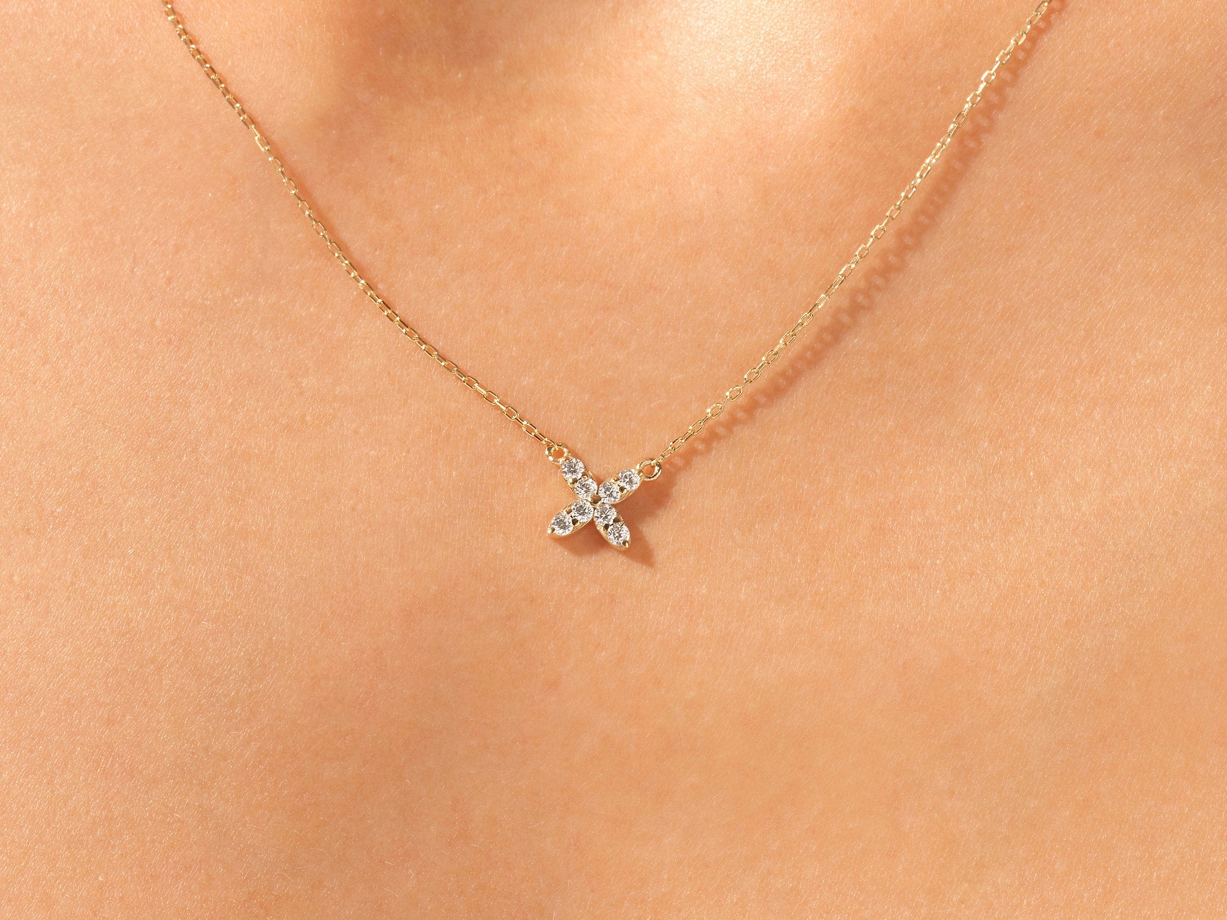 0.24 TCW Round Moissanite Diamond Clover Necklace - Camila Brown